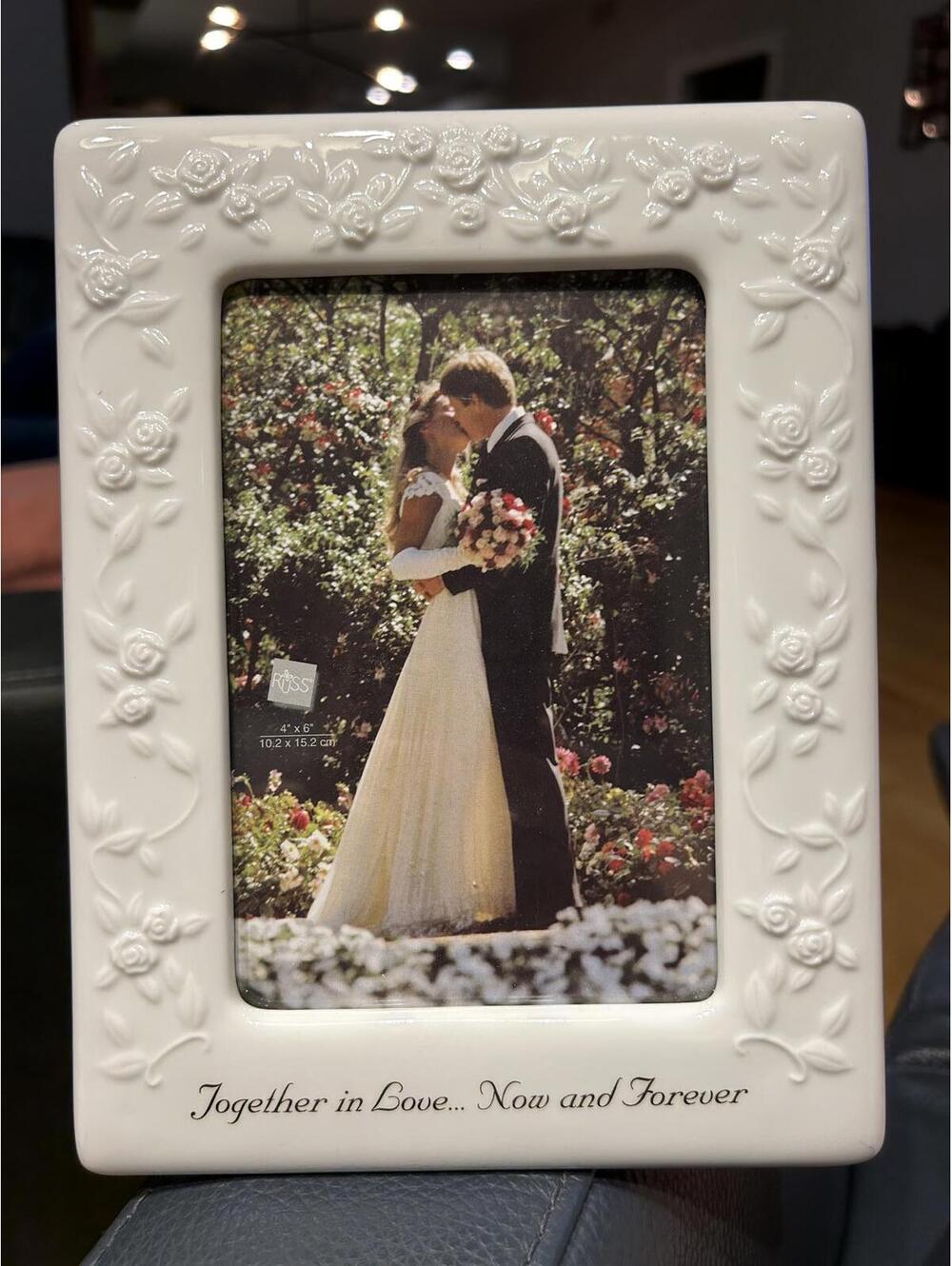 Russ Embossed Ceramic Wedding Photo Frame with Floral Design